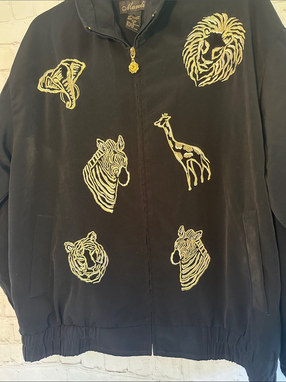 Mureli Vintage Black Jacket with Gold and White Embroidered Animal Motifs M